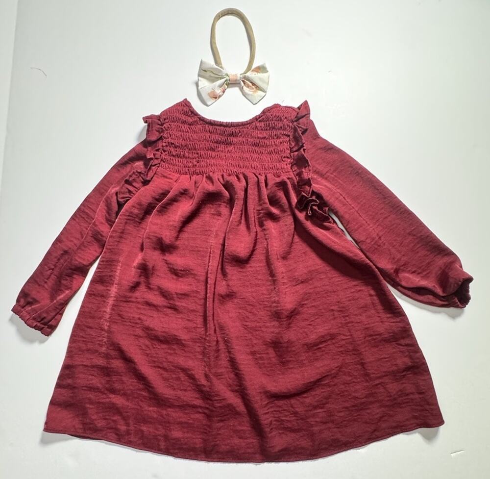 Old Navy Toddler Girls 3T Burgundy Smocked Dress & Matching Headband
